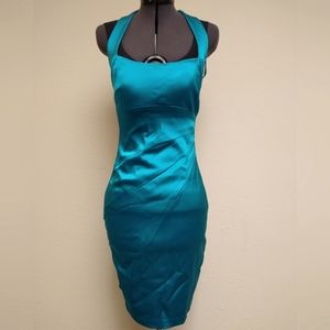 Teal Fitted Satin Cache Dress
